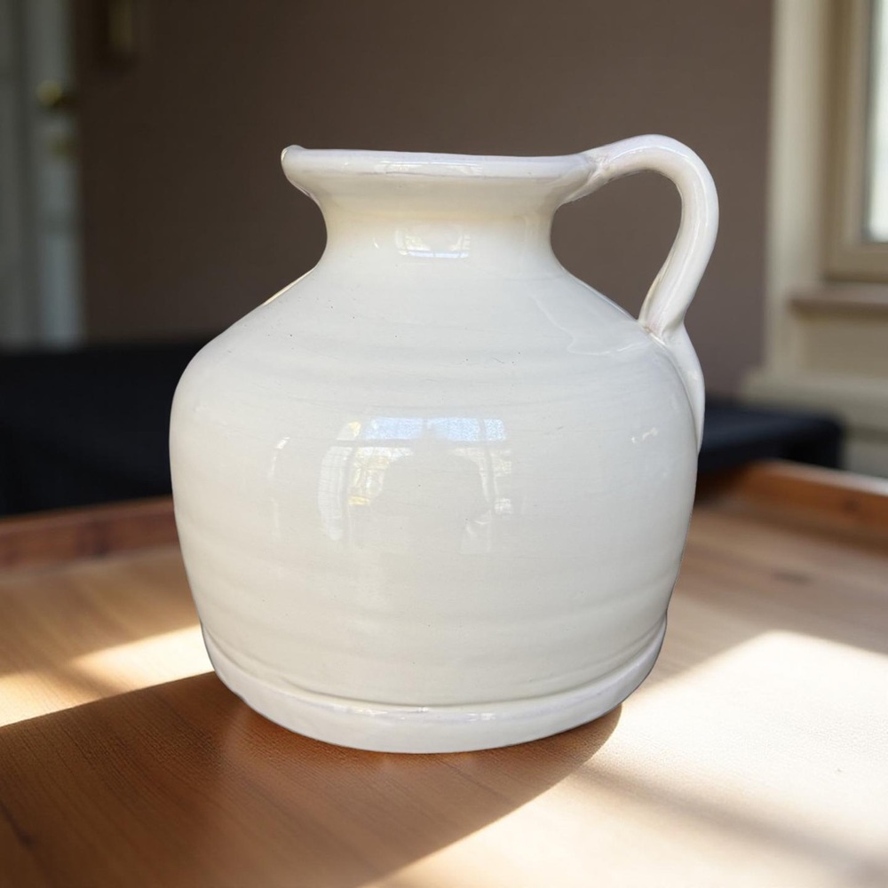 Crate and Barrel Terra Cotta Glazed Squat Jug Hand Made In Spain